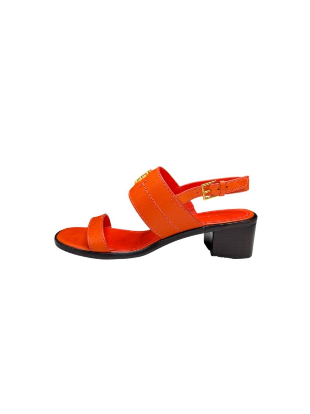Tory Burch Eleanor Block Heel Sandals Women's Orange Slingback Logo, Sz 8M NWOB - Picture 5 of 9